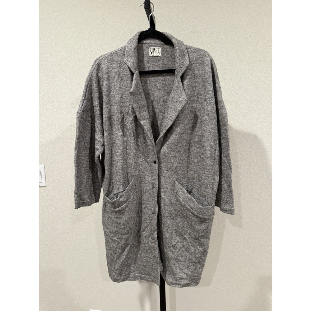 first rite gray cardigan Sweater Wool Lagenlook Minimalist size OS